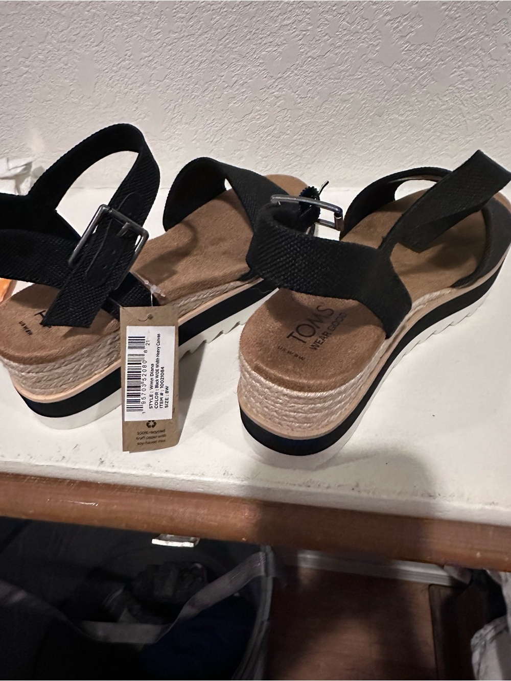 TOMS Black Woven Espadrille Platform Sandals 8 wide